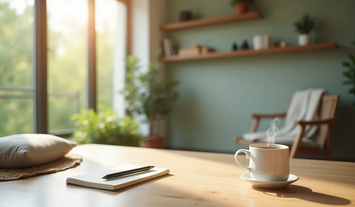 A quiet desk with a notebook and pen, set up for a morning brain dump